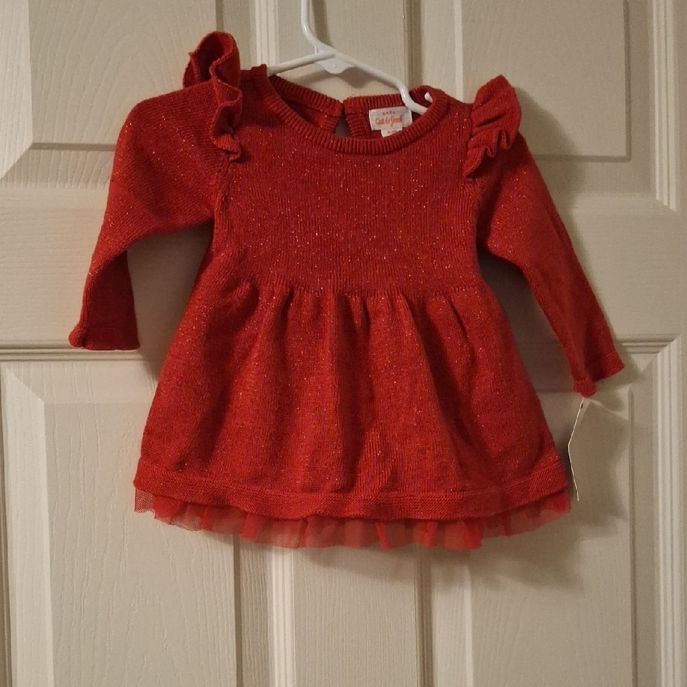 Cat & Jack Red Long Sleeve Sweater with Ruffled Hem